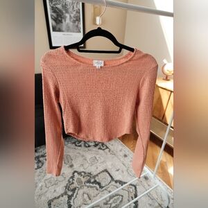 Peach Textured Long Sleeve Crop Top